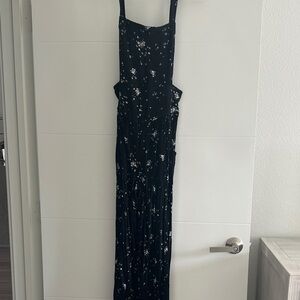 Free People Black Floral Jumpsuit Sz small black